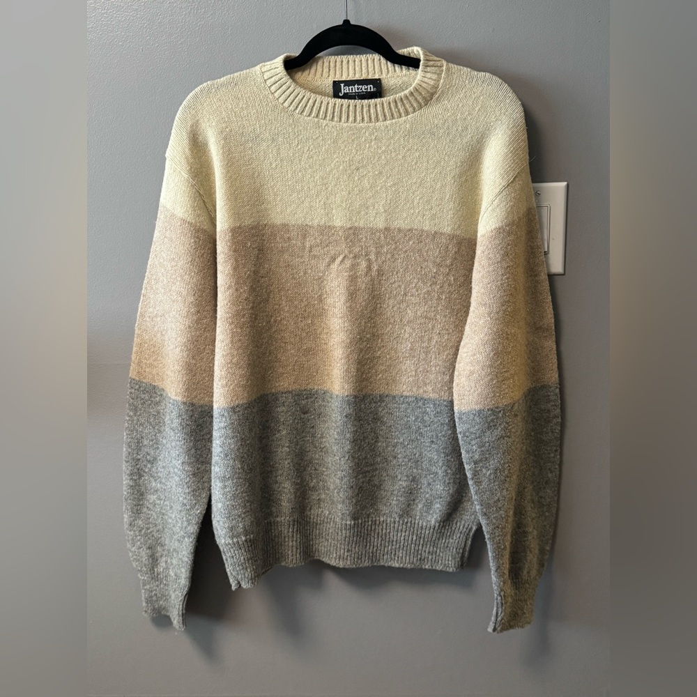 Vintage Tricolor Jantzen Wool Sweater Men’s Large Striped Color Block